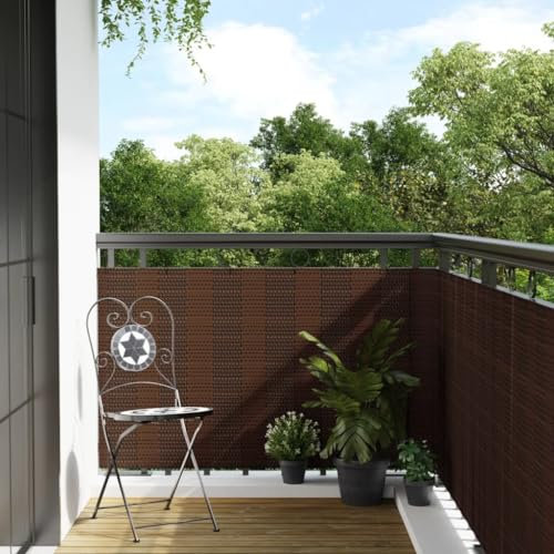 Keyroto Balkon-Sichtschutz Braun und Schwarz 400x80 cm Poly Rattan, Seitenmarkis, Balkon Seitenmarkise, Windschutz Terrasse, Seitenmarkise Balkon, Seitenmarkiese