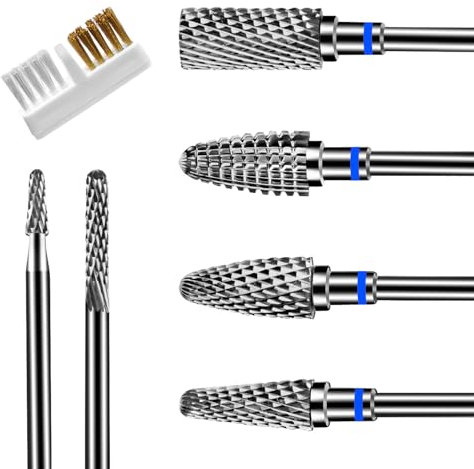 CGBE Nail Drill Bits Set, 6 Pieces Nail Drill Bits, 3/32''(2.35mm) Professional Bits for Nail Cutter, Nail Cutter Tips Grinding Heads Carbide Machine Accessories for Acrylic or Gel Remover - Medium