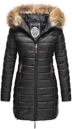 MARIKOO Damen Winter Übergangs Jacke Winterjacke Stepp Mantel gesteppt B647 [B647-Rosen-Schwarz-Gr.3XL]
