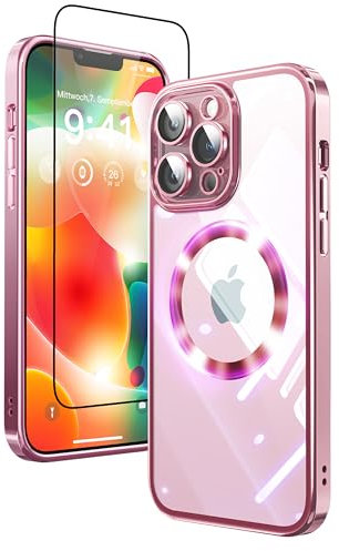 Mephoro 2 in 1 for iPhone 12 Pro Max Case Crystal Clear, Not Yellowing, Compatible with Magsafe, with 1X Screen Protector + Camera Lens Protector, Shockproof iPhone 12 ProMax Case, Rose Gold