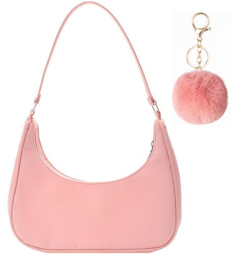 Umhängetasche Damen Handtasche, Handtasche Damen Klein, 90s Women's Shoulder Bag, Handtasche Vintage Nylon, Y2K Fashion Handtaschen für Frauen Dating, Reisen, Einkaufe (Rosa)