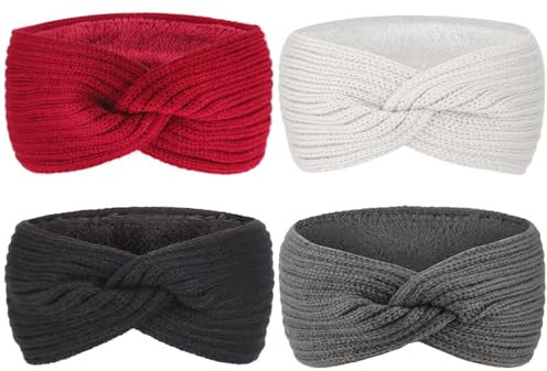 DRESHOW Femmes Chaud Tricoté Bandeau Hiver Oreille Plus Chaud Crochet Tête Enveloppe épais Polaire Doublure Cheveux Bandes, Taille unique, 4pcs Cross Style Set-A02UK
