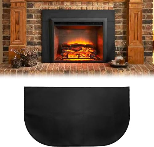 SKIKHN Tapis de Cheminée, 106 x 61 cm Pare-feu Demi-Ronds, Tapis Ignifuge Devant de Cheminee, Tapis Ignifuge Tapis de Sol Exterieur, Résistant à l'eau, pour Cheminée, Poêle, Barbecue (Noir)