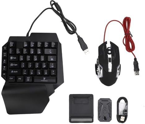 Ensemble clavier et souris de jeu à une main, combo souris rétroéclairée RVB avec convertisseur, support de téléphone réglable, combo de jeu mobile 4 en 1 pour iOS pour Android