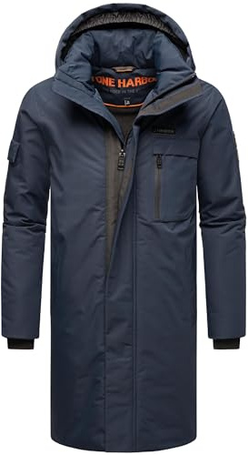 STONE HARBOUR Herren warmer Wintermantel lang mit abnehmbarer Kapuze und magnetischer Abdeckleiste Xandroo XX S-3XL