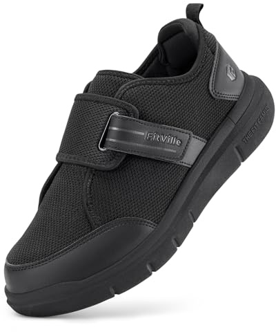 FitVille Mens Wide Fit Diabetic Shoe Adjustable Slipper | Mesh, Breathable, Non Slip, Slip On, Arch Support, for Swollen Feet, Walking