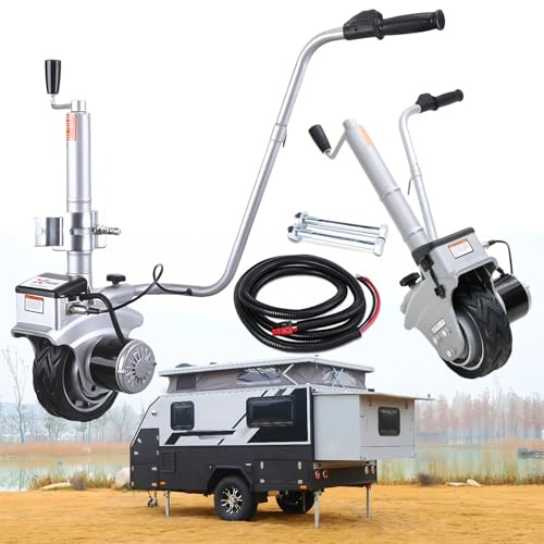 Fablestoryem Remorque électrique de 2270Kg, Roue Jockey de Remorque 12V 350W, Vitesse de Déplacement de 6 à 7m/Min, Hauteur de Serrage Réglable de 32 à 42cm, pour Remorque Mobile, Caravane, Bateau