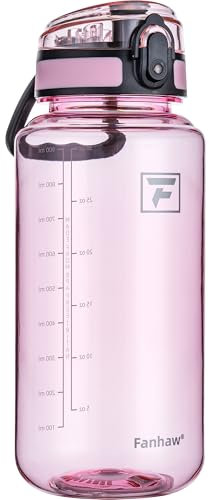 Fanhaw Bottiglia d'Acqua Trasparente in Tritan da 1000 ml con Tappo Chug, Senza BPA, Bocca Larga, Antigoccia – per Palestra, Viaggi, Casa, Scuola, Ufficio (Fiore di Ciliegio)