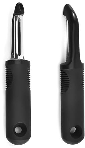 Sparschäler, Schäler, 17.5 * 2.5cm Premium Sparschäler mit Ergonomischem Griff, Extra Scharfer Zweischneidiger Gemüseschäler - Pendelschäler, Stahl/Kunststoff Schwarz