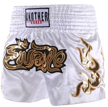 Xnihocha Pantaloncini Muay Thai per Bambini, Ragazzi MMA Training Corti, Pantaloncini Metallic Satin per Boxe, Kickboxing, Sport e Fitness, bianco, 110/122 cm