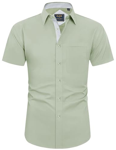 J.VER Men's Short Sleeve Dress Shirt Stretch Iron Free Regular Fit Business Casual Button Down Shirts Green XL