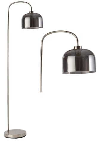 Francine - Satin Nickel Arched Floor Lamp with Smoke Glass Shade