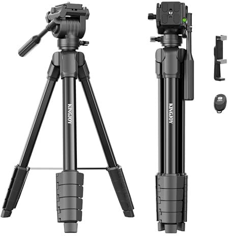 KINGJOY Treppiede leggero per fotocamera Canon Nikon DSLR, treppiede da viaggio con telecomando, supporto per telefono, borsa per treppiedi, nero carico massimo 5 kg