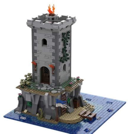 BlocteckToy Mittelalterlicher Wachturm 995 Teile Klemmbausteine Mittelalterliches Insel-Leuchtturm Architecture Burg Gebäude Set, MOC-149690