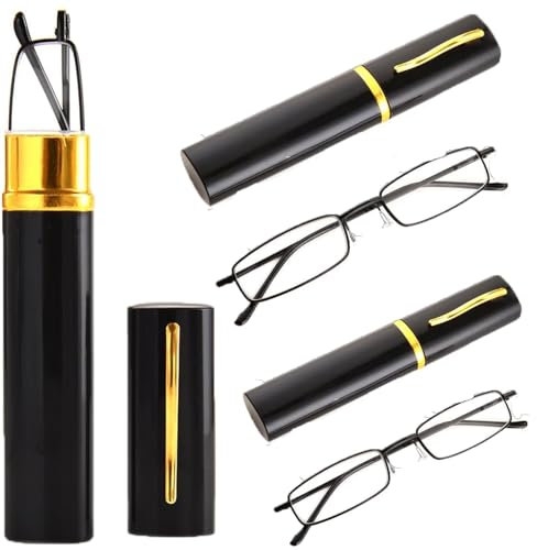 FAINCA 2 Herren Lesebrille Mini Reise Kleine Kompakte Schmal Metall Lesehilfe Brillen Mit Etui, Schmal Lesebrille Kleine Tragbare, Lesehilfe Unisex (250 Grad)