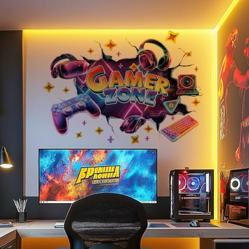 GOMAKERER 2 Blatt Wandtattoo Wandaufkleber, Wandaufkleber Gamer Zone Mit Spielthema Abnehmbare Wasserfeste Aufkleber Zum Abziehen Und Aufkleben Wandbilder Für Jungen Schlafzimmer Spielzimmer