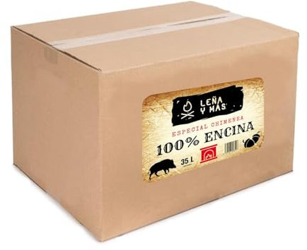 Leña y Más Encina 100% para Chimenea, 35L, Caja 38x31x31 cm, Especial Chimenea