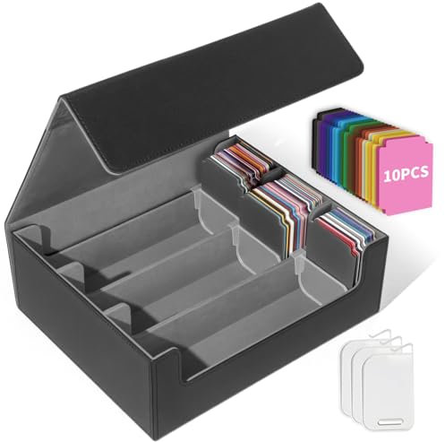 Matlarn Boîte Rangement Carte, Boite à Cartes pour de 2300+ Cartes, Magnétique Cuir Card Box Avec 10 Séparateurs Colorés et 3 Clips de Clôture, MTG Deck Boxs pour TCG CCG Yugioh, Gris