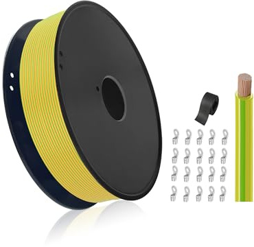 HuLuWa H05V-K 0,75mm² Fil Souple Jaune-Vert, 50m | Fil de terre souple isolé PVC avec gaines et cosses pour protection et raccordement