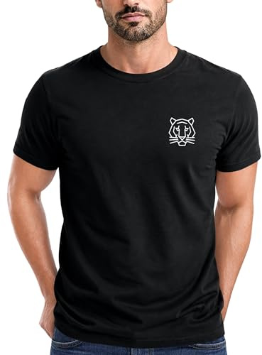 Neverless® Herren T-Shirt Baumwolle mit Brustlogo Bedruckt Polygon Tiger Sommer Fashion Männer Streetstyle