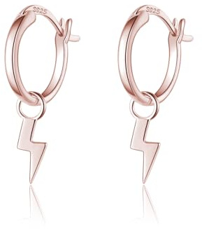 Reffeer 925 Sterling Silver Hoop Earrings Drop for Women Lightning Bolt Dangle Earrings
