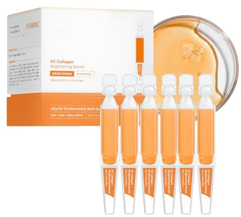 Triple Collagen & Hyaluronic Acid Serum, Hyaluronic Acid Moisturiser, Single-Use Vials Anti Aging & Smooth Wrinkle, Skincare For All Skin Type 30x1.5ml Ampoules (Vitamin C)