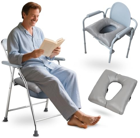 Gzxhsy Sitzauflage für Toilettenstuhl & Duschstuhl/Komfort Toilettensitzerhöhung/Anti-Dekubitus kissen/Wärmend, waschbarer PU-Bezug, Fixiergurte - Für Senioren, Schwangere