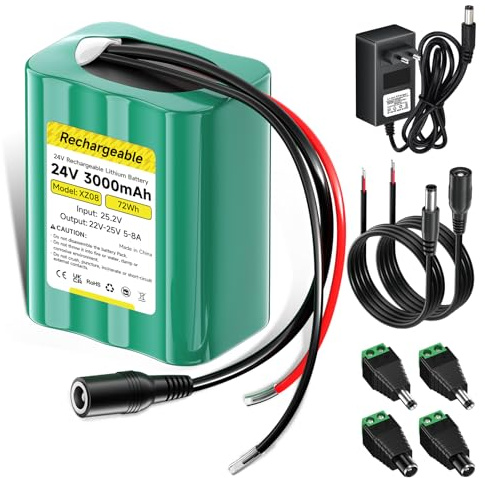 Mspalocell Batería 24V batería Litio 3000mAh, con Cargador, Adaptador Enchufe y línea conexión, para Tira LED 24V, Panel Solar, lámpara Lectura Bricolaje, Barco Juguete