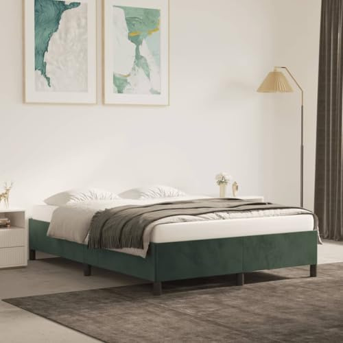 Holamys Dunkelgrünes Samt Bettgestell 140x190 cm, Polsterbett Rahmen mit Sperrholzlatten, Stabiles Plattformbett für Schlafzimmer Möbel
