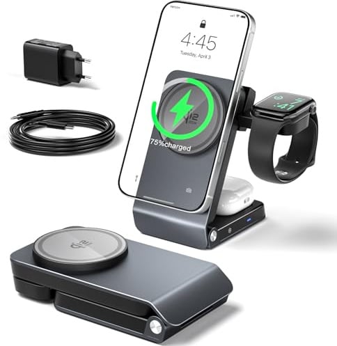 CloudValley 3 in 1 ladestation für Apple Watch AirPods und iPhone, Qi2.2 25W Schnellladefunktion, Wireless Charger mit MagSafe, Robust und langlebig, Aktive Wärmeableitung, Tragbar
