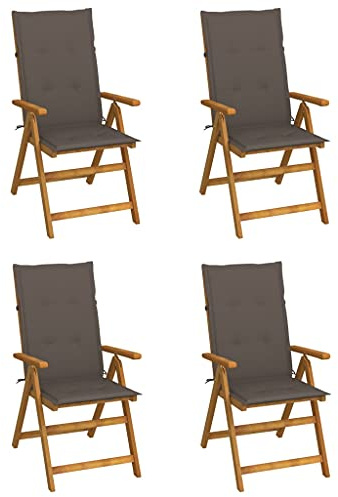 Runheo Gartenstuhl Set Hochlehner Verstellbar 4 STK. mit Auflagen, Massivholz Akazie, Klappbar, Bequeme Outdoor Stühle für Balkon & Terrasse