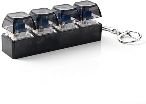 Yhenlovtt RGB-Tastatur-Fidget-Spielzeug-Schlüsselanhänger mit 4 mechanischen Tasten und bunten LED-Lichtern für Stressabbau, Fokus, Taschengröße 8 x 3 cm, ABS-Material (transparentes Schwarz)