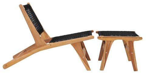 Solivagant Chaise Longue avec Repose-Pied Bois de Teck Solide et Corde,(11.42 KG)