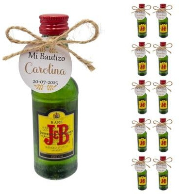Mini Botellas de Alcohol Personalizadas - Botellitas de Licor para Detalles de Bautizos, Comuniones y Bodas - Regalos Originales para Invitados (Miniatura Whisky JB 50ml)
