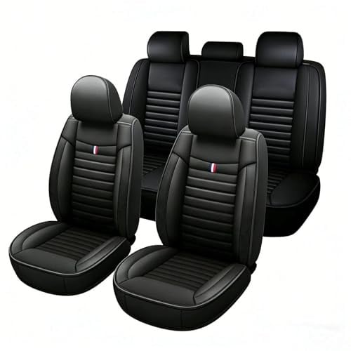 zyver Wasserdichtes PU-Leder Autositzbezüge Komplettset 5 Stück Vorder und Rücksitzbezüge für Hyundai Bayon Getz Ioniq Kona Santa FE Tucson i20 i30 ix20 ix35(Schwarz)