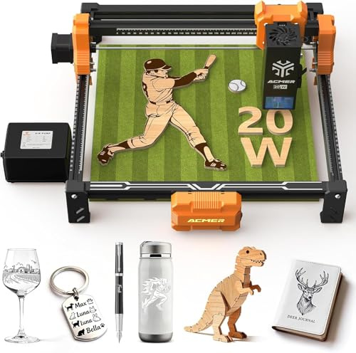 ACMER S2 20W Laser Graviermaschine mit 25L Luftpumpe, Ausgangsleistung Laser Cutter 300x285mm, 10000 mm/min, Holz Lasergravierer für DIY-Chargenanpassung, Bildung und Unterricht,individuelle Geschenke