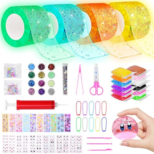 Kkluno 63 Stück DIY Nanotape Bubble Set Dunkeln Leuchtendes Nano Klebeband | Selber Basteln Elastische Nanoband Bastelsachen für DIY Craft Set Kreative Projekte Stressabbau Party Favors Geschenke