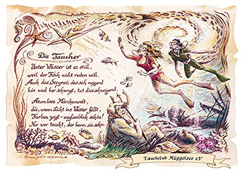 Die Staffelei Geschenk Taucher/Witziges Gedicht mit liebevoller Zeichnung auf hochwertigem Papier/besondere Geschenkidee für den Taucher