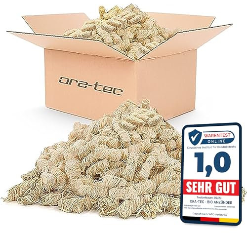 Ora-Tec 10 KG Bio Anzünder für Grill und Kamin [Holzwolle Made in Germany] Anzündwolle in Wachs getränkt, geruchlose, giftfreie Kaminanzünder, Grillanzünder, Anzünder, für Holz, Kohle und Briketts
