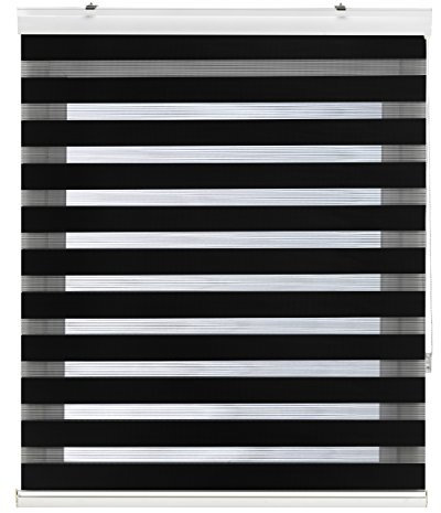Blindecor Vela | Rollo nacht und tag premium mit galerie | Schwarz, doppelrollo 160 x 180 cm (BxH) | Stoffgröße 157 x 175 cm | Elegantes Tag und Nacht rollo