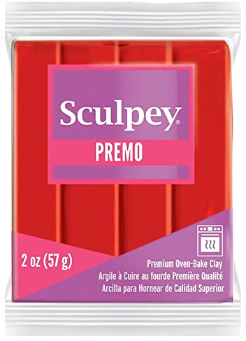 Sculpey Premo Polymer Oven-Bake Clay, Cadmium Red Hue, Non Toxic, 2 oz. bar, Great for jewelry making, holiday, DIY, mixed media and more. Premium clay Great for clayers and artists.