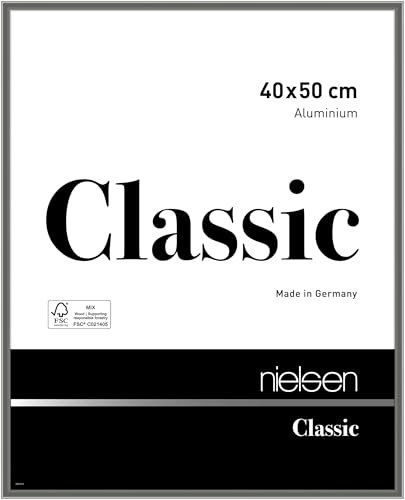 nielsen Bilderrahmen, 40 x 50 cm, Aluminium, Grau glanz, Posterrahmen zum Aufhängen im Hoch- & Querformat, Echtglas, Classic
