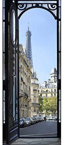 Plage 141012 Sticker Trompe l'œil Porte - Rue Parisienne, 204 x 83 cm