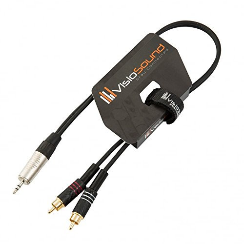 VisioSound 3.5mm Stereo TRS Mini Jack to Twin 2 x RCA Gold Phono Lead/Aux MP3 Cable 0.5m