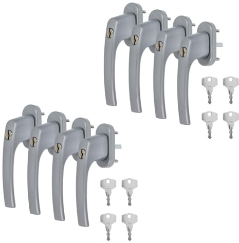 8 x Alu Fenstergriff in Silber F1 abschließbar - Stiftlänge 45mm