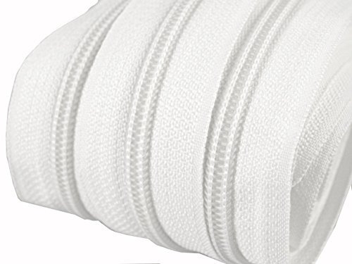6 m endlos Reißverschluss 5 mm Laufschiene + 15 Zipper Meterware teilbar Farbwahl (weiß)