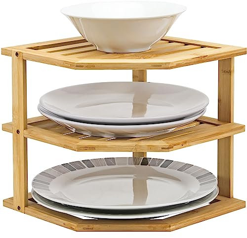 Taylor & Brown Bamboo 3 Tier Corner Shelf Unit Kitchen Plates Rack Tidy Cupboard Organiser Bathroom Desktop - Perfect Space Saving Idea