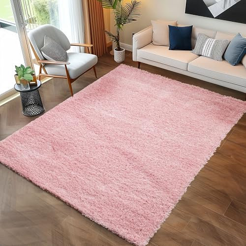 Carpettex Hochflor Teppich Wohnzimmer 160 x 230 cm Rosa - Flauschiger Teppich Extra Weich und Pflegeleicht - Shaggy Teppich Modern Einfarbig Design - Teppich für Schlafzimmer, Esszimmer und Küche