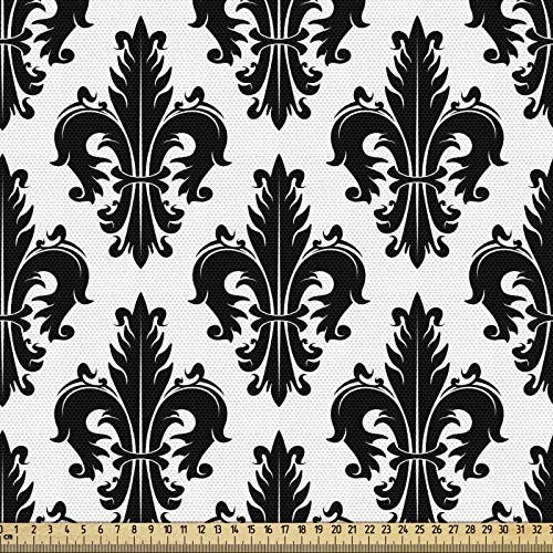 ABAKUHAUS Fleur De Lis Stoff als Meterware, Viktorianisches Muster, Qualitäts Stoff Dekorativer Polster Heimtextilienstoff, 2M (148x200cm), Schwarz Weiß