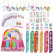 84 Pezzi Gadget Unicorno Compleanno Bambini, Portachiavi Braccialetti Slap Sacchetti Timbri Tatuaggi Temporanei Anelli, Festa Regalo